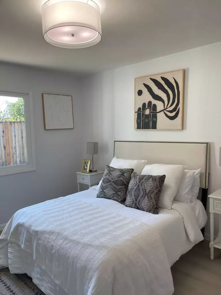 Abstract black and white canvas as modern over the bed wall decor