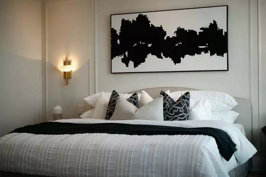 Black And White Abstract Wall Art Decor Above Bedroom Headboard