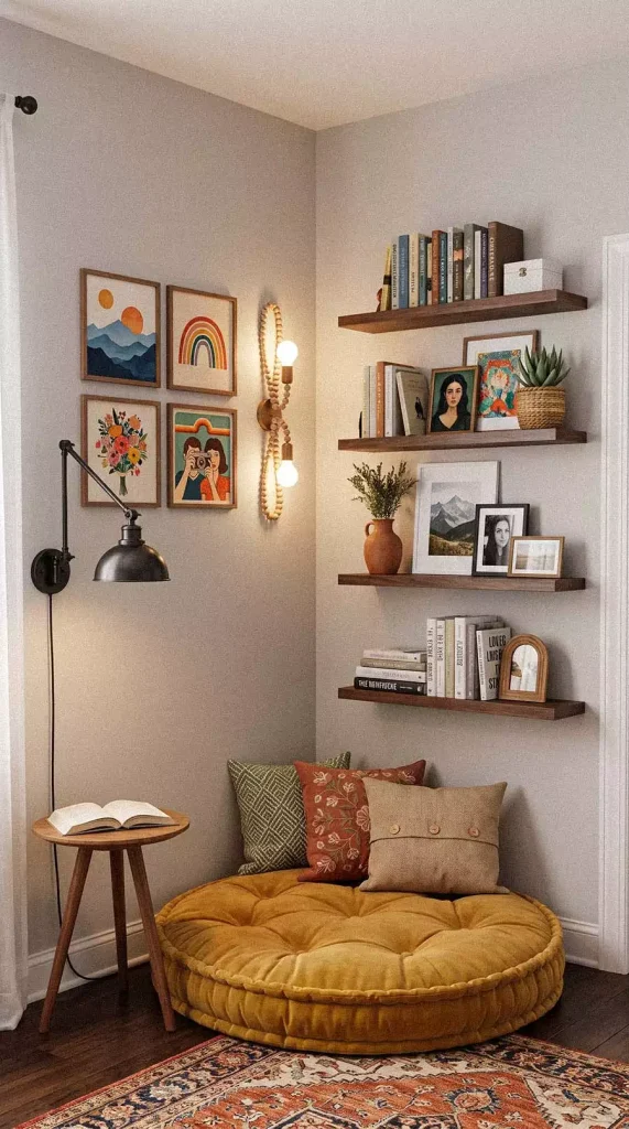 Bookshelf Wall Corner Decor Beside Cozy Reading Nook Gallery Wall