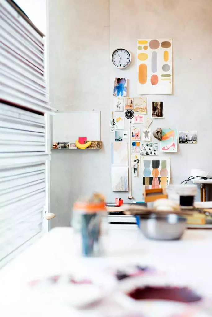 Creative Studio Wall Decor Moodboard With Clock