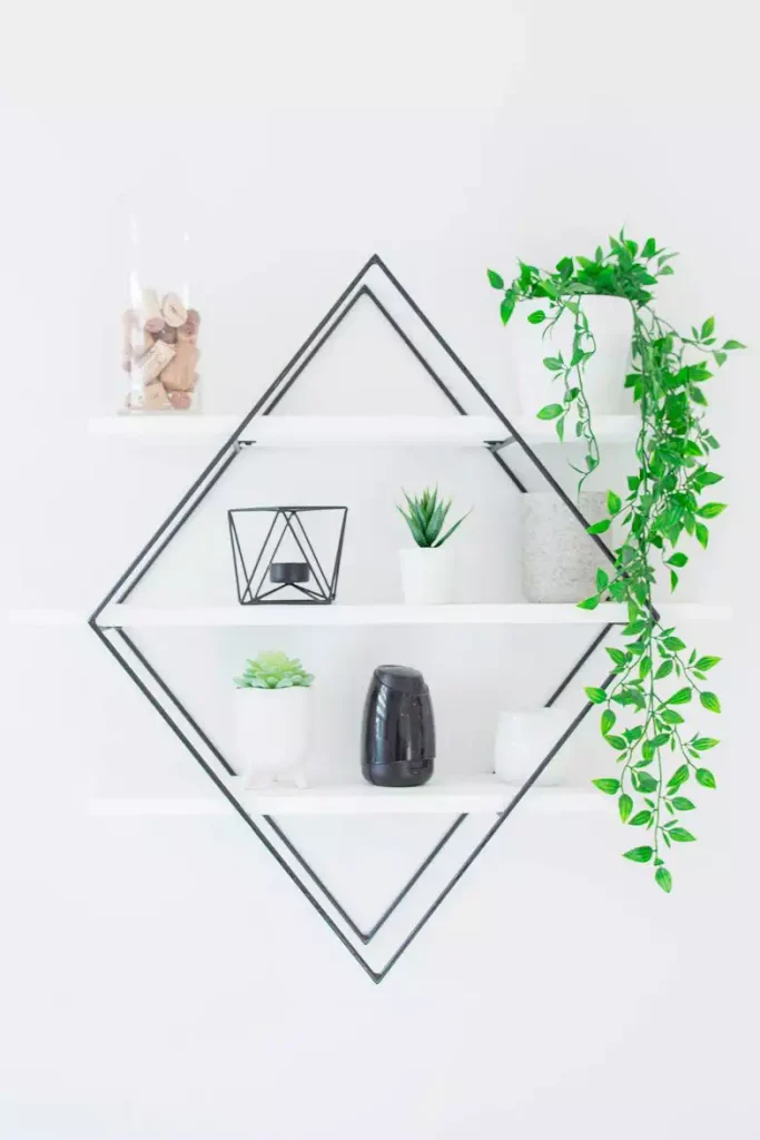 Diamond Frame Wall Shelf Decor Draped In Trailing Greenery