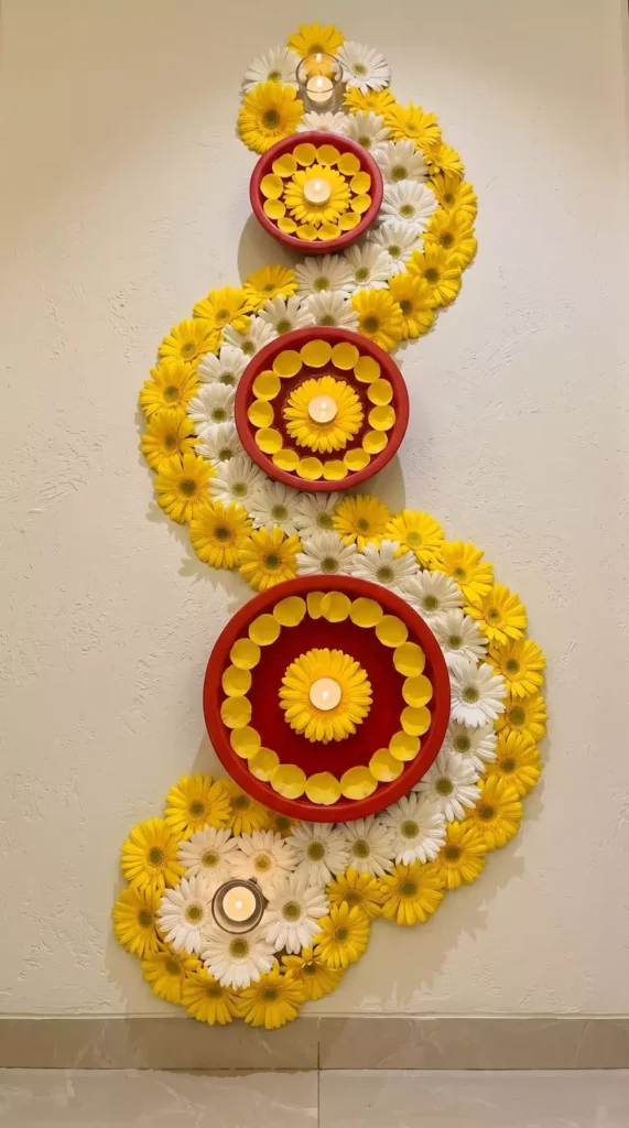 Flower spiral design used as Diwali wall decor
