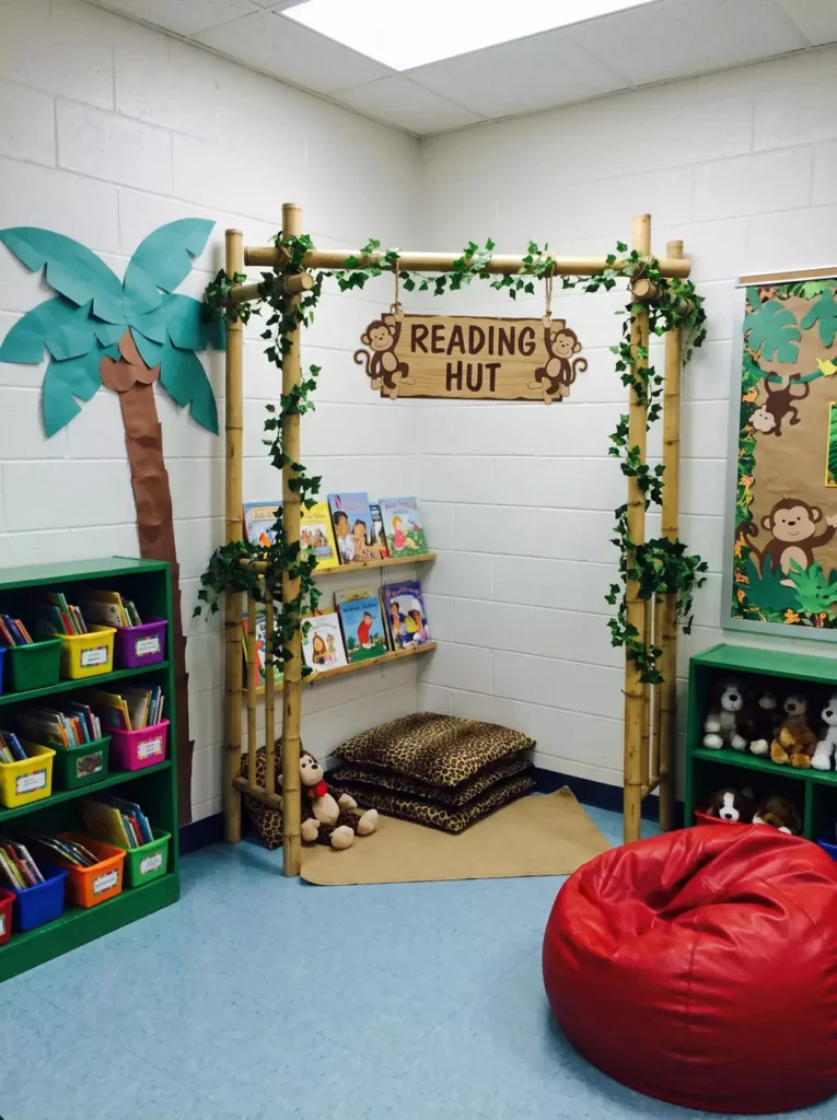 Jungle Themed Classroom Reading Nook Corner With A Bamboo Reading Hut Arch
