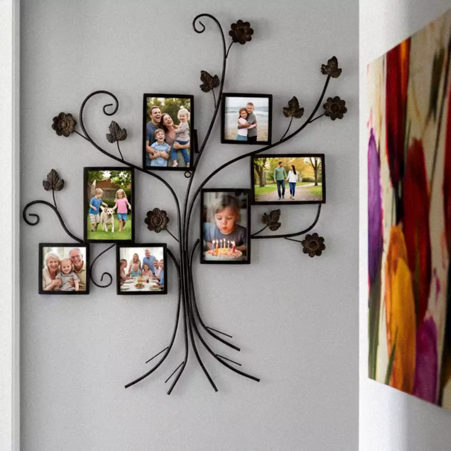 Metal Tree Wall Art Decor Sculpture With Family Photo Frames