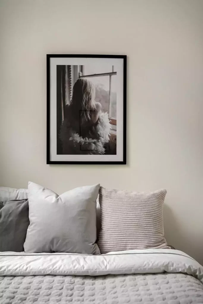 Minimalist White Wall With A Single Black And White Print