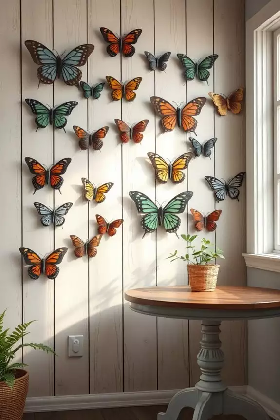 Multicolor monarch Butterfly Wall grouping above a shiplap breakfast nook table