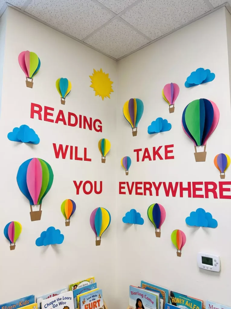 Reading Corner Wall Decor With Hot Air Balloons And A Reading Will Take You Everywhere Message