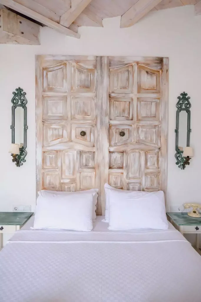 Rustic Wood Folding Door Headboard Decor With Trailing Plants