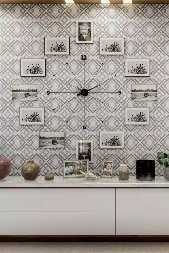 Starburst Clock Wall Art Decor Display With Framed Family Photos