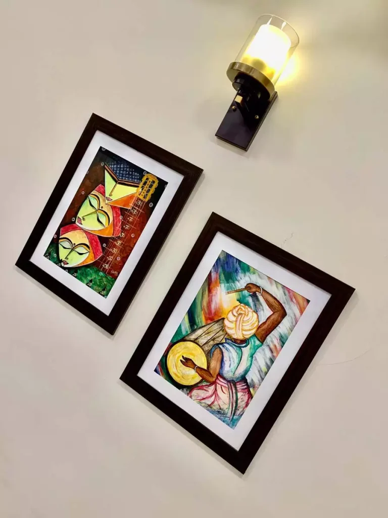 Vibrant Figurative Wall Decor Duo Beside Wall Sconce