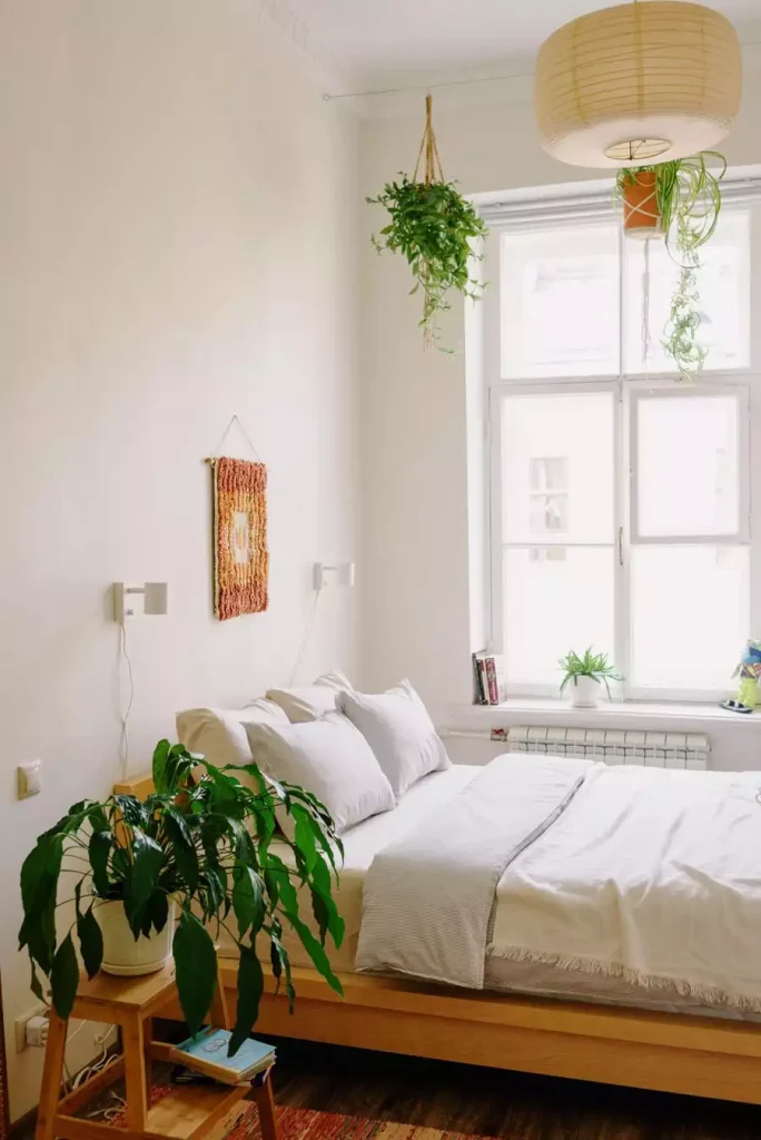 Woven Wall Hanging And Hanging Plants Add Small Bedroom Wall Decor Beside A Bright Window