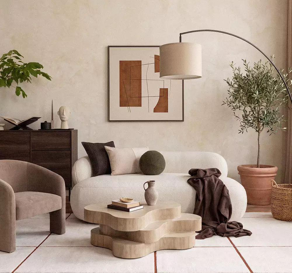 Beige Limewash Wall In Living Room