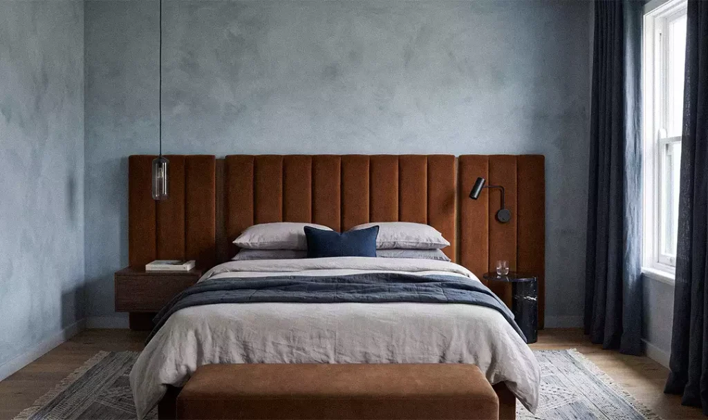 Blue Gray Limewash Wall In Bedroom