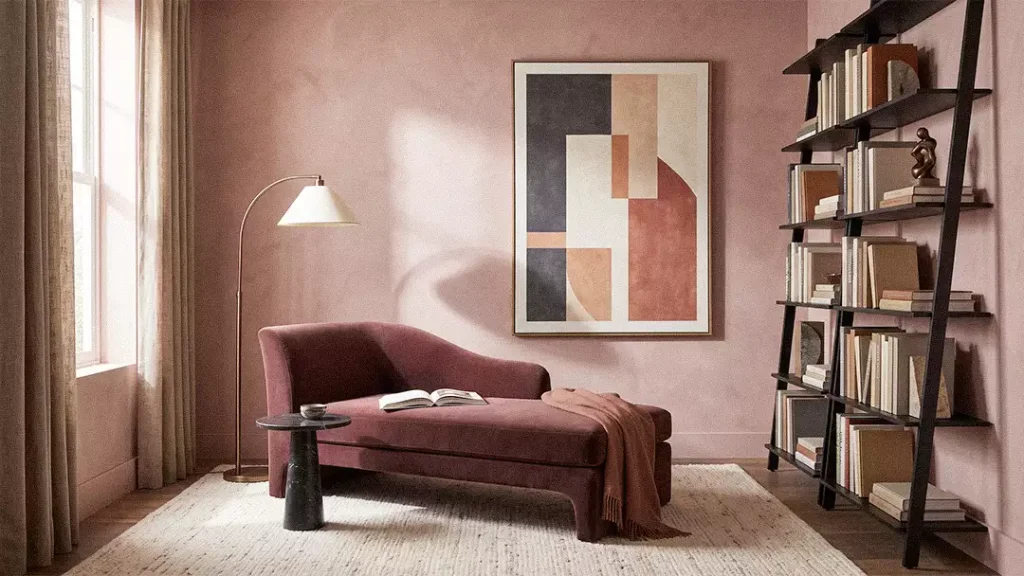 Dusty Rose Limewash Wall In Reading Lounge