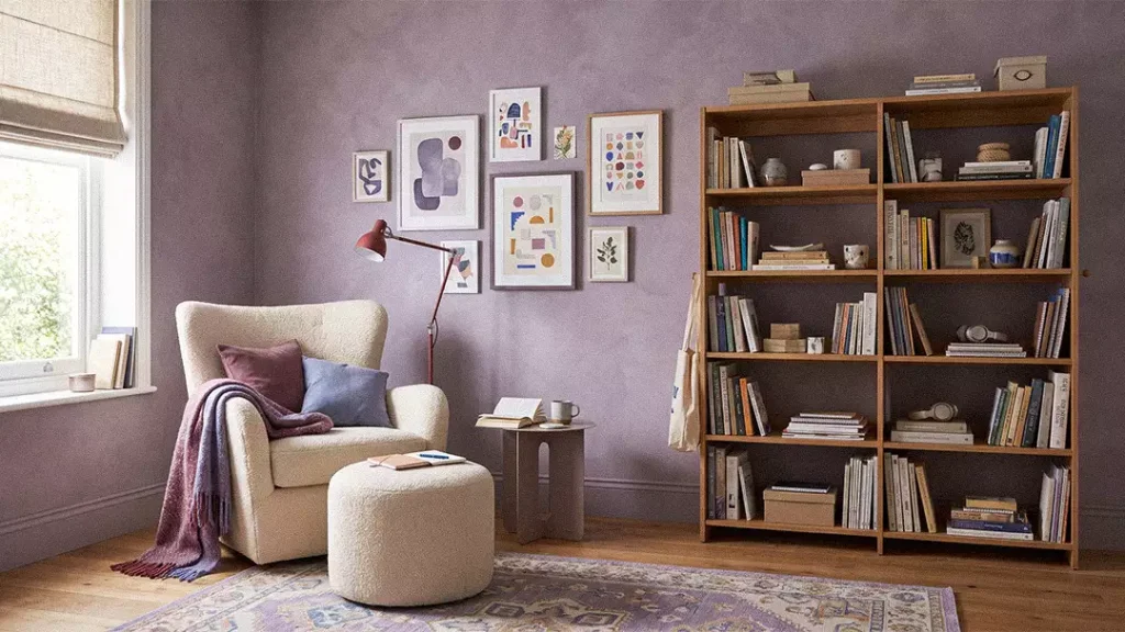 Mauve Limewash Wall In Reading Corner