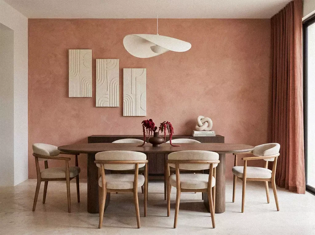 Terracotta Limewash Wall In Dining Room