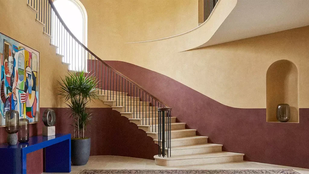 Two Tone Limewash Wall By Staircase